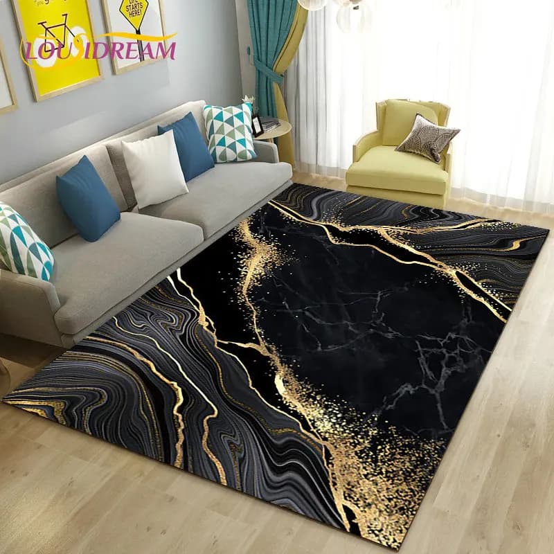 Tappeto nordico nero oro blu marmo grande, tappeto tappeto per soggiorno camera da letto divano zerbino decorazione, tappetino antiscivolo per bambini