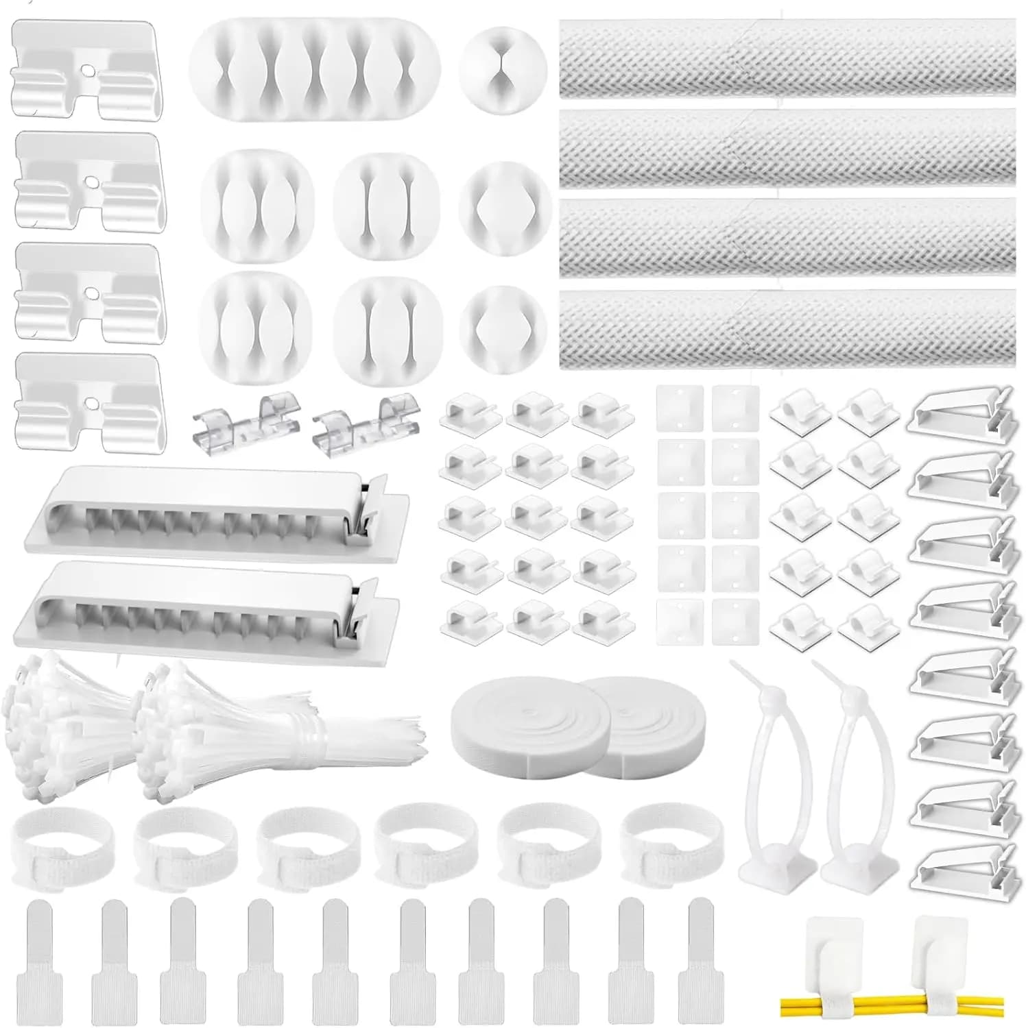 Kit di gestione cavi da 313 pezzi con clip adesive, fascette riutilizzabili, guaine e fascette stringicavo per casa, ufficio e TV