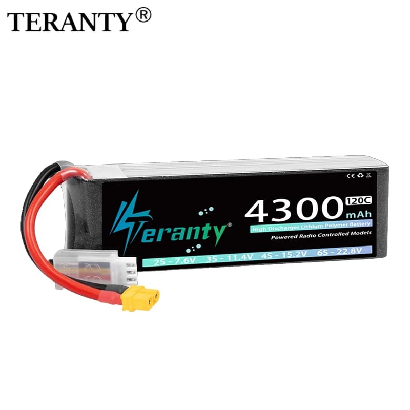 Batteria Lipo TERANTY 2S 4300mAh 7.4V 70C 7.6V 120C con Connettore T XT60 XT90 per Auto RC, Camion, Barche, Droni FPV, Elicotteri, Aerei