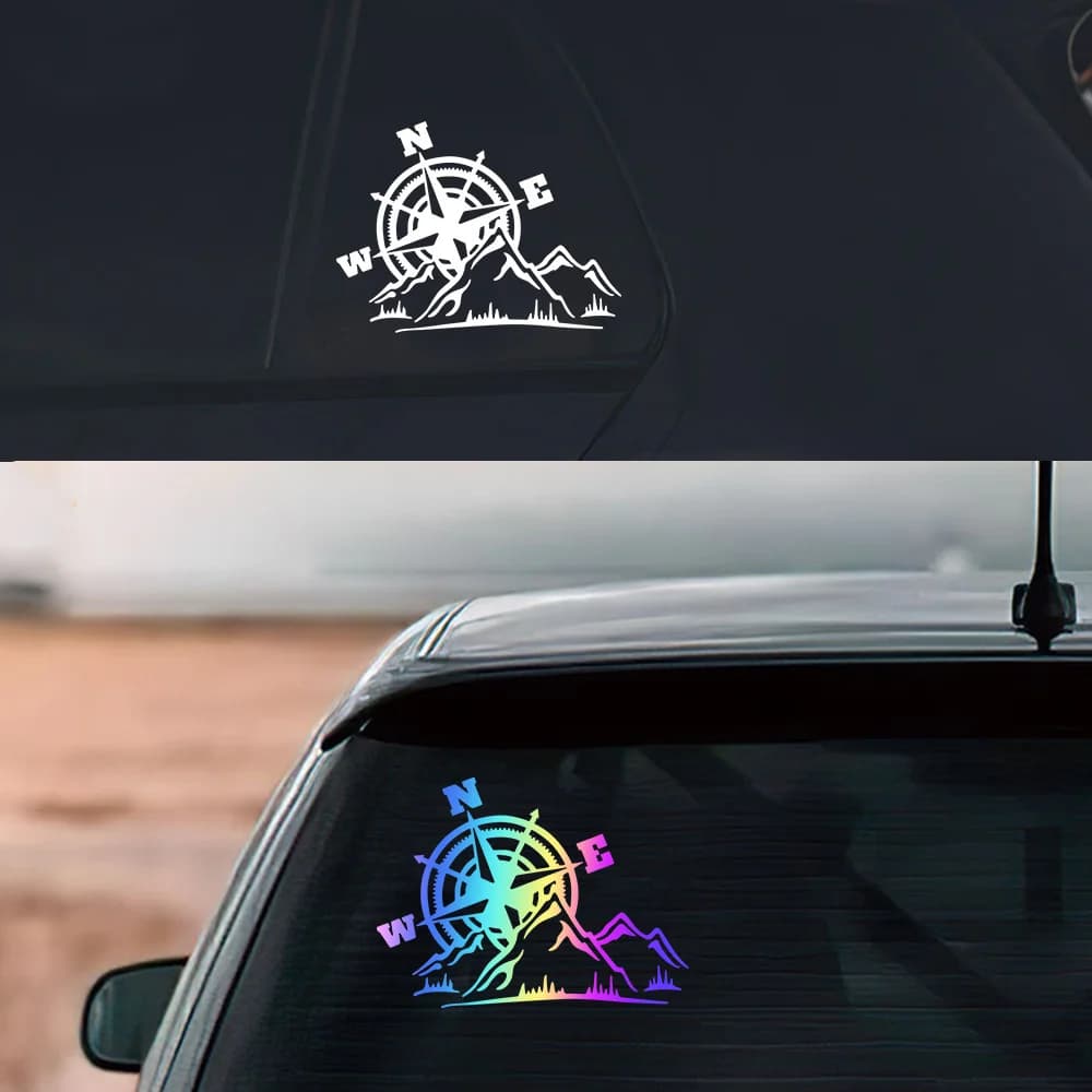 "Reflective Wind Rose Compass Sticker, Waterproof Vinyl Decal for Bike/Car/Helmet — 6 Colors"