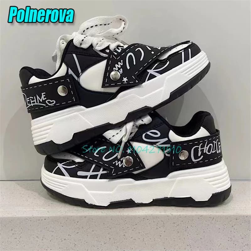 Fashion Mixed Colors Graffiti Couple Casual Sneakers Spring Summer New Versatile Lace-Up Thick Soled Sports Shoes for Men Women