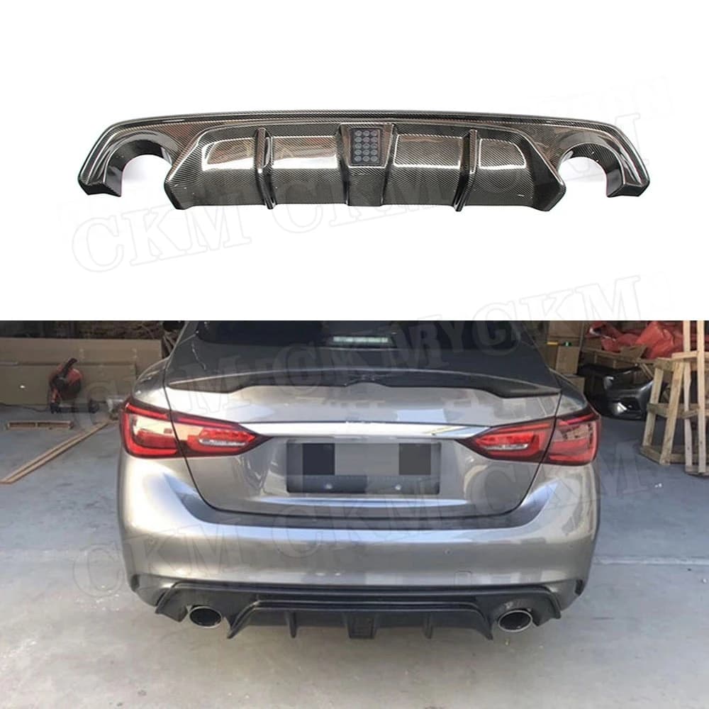 Car Rear Bumper Diffuser Lip Carbon Add On Spoiler With Lamp Bumper Sedan 4 Door 2018 2019 Car Styling Tuning For Infiniti Q50