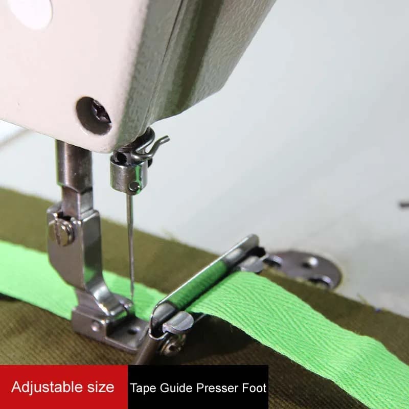 S10B Guida per nastro regolabile Piedino per macchina da cucire industriale a punto annodato con ago singolo per attaccare lacci/elastico/nastro