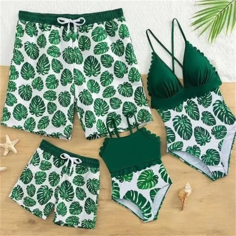 Costume da bagno coordinato per la famiglia Estate Padre Figlio Madre Figlia Costumi da bagno Nuova spiaggia Soleggiato Bikini Bambini Moda Stampa Abiti Abiti