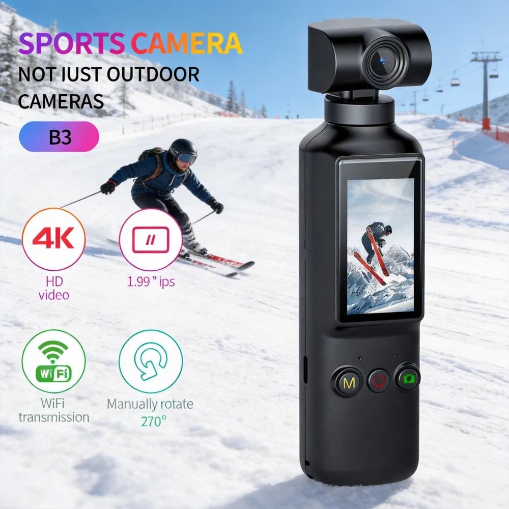 Videocamera d'Azione Tascabile 4K HD X8, Mini Telecamera Portatile Rotante WiFi per Sport e Viaggi
