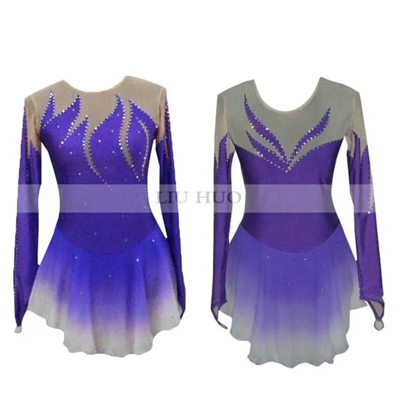 LIUHUO Abito da Pattinaggio Artistico per Donne e Ragazze, Costume da Ginnastica Ritmica per Competizioni, Leotard Sfumato Viola BD9002