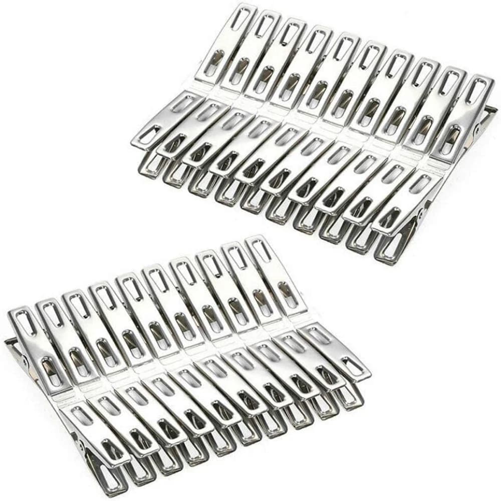 20 Pcs Stainless Steel Flat Mouth Washing Line Clothes Pegs, Metal Clips Clamps Laundry Clips Bag Clips Hanger Clips Holder