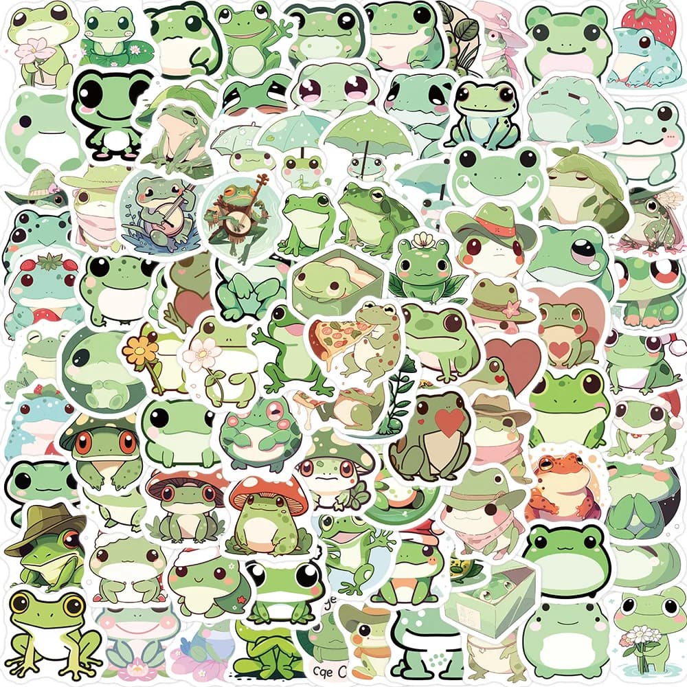 100 pezzi simpatici animali dei cartoni animati rana adesivi graffiti telefono fai da te chitarra laptop notebook valigia tazza adesivo impermeabile giocattolo per bambini