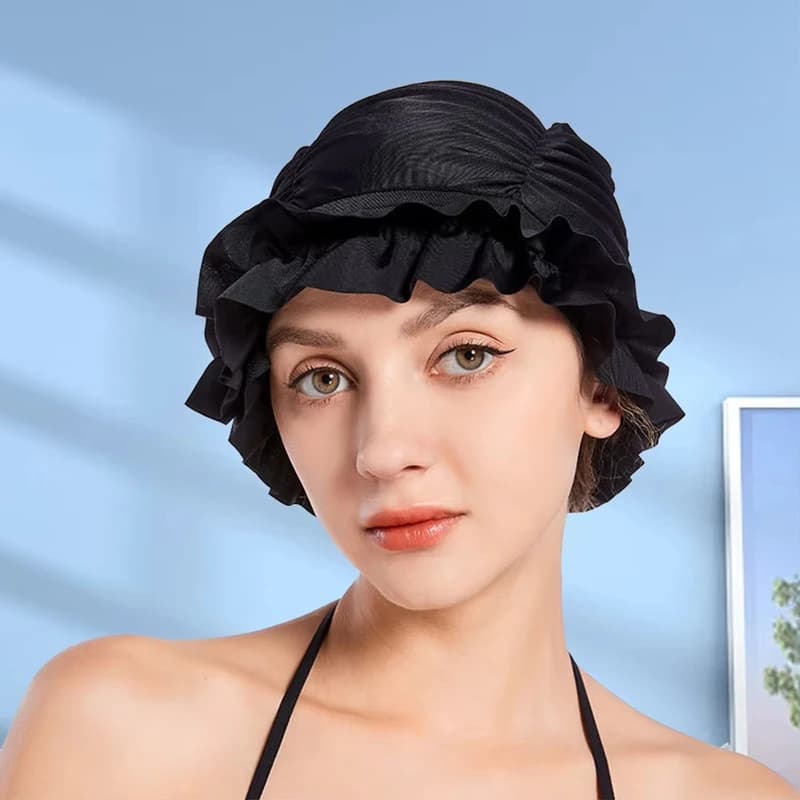 Lady's Pleated Swimming Cap Elastic Swimming Cap Comfortable Ear Protection Keeps Hairstyle Unchanged For Long And Short Hair