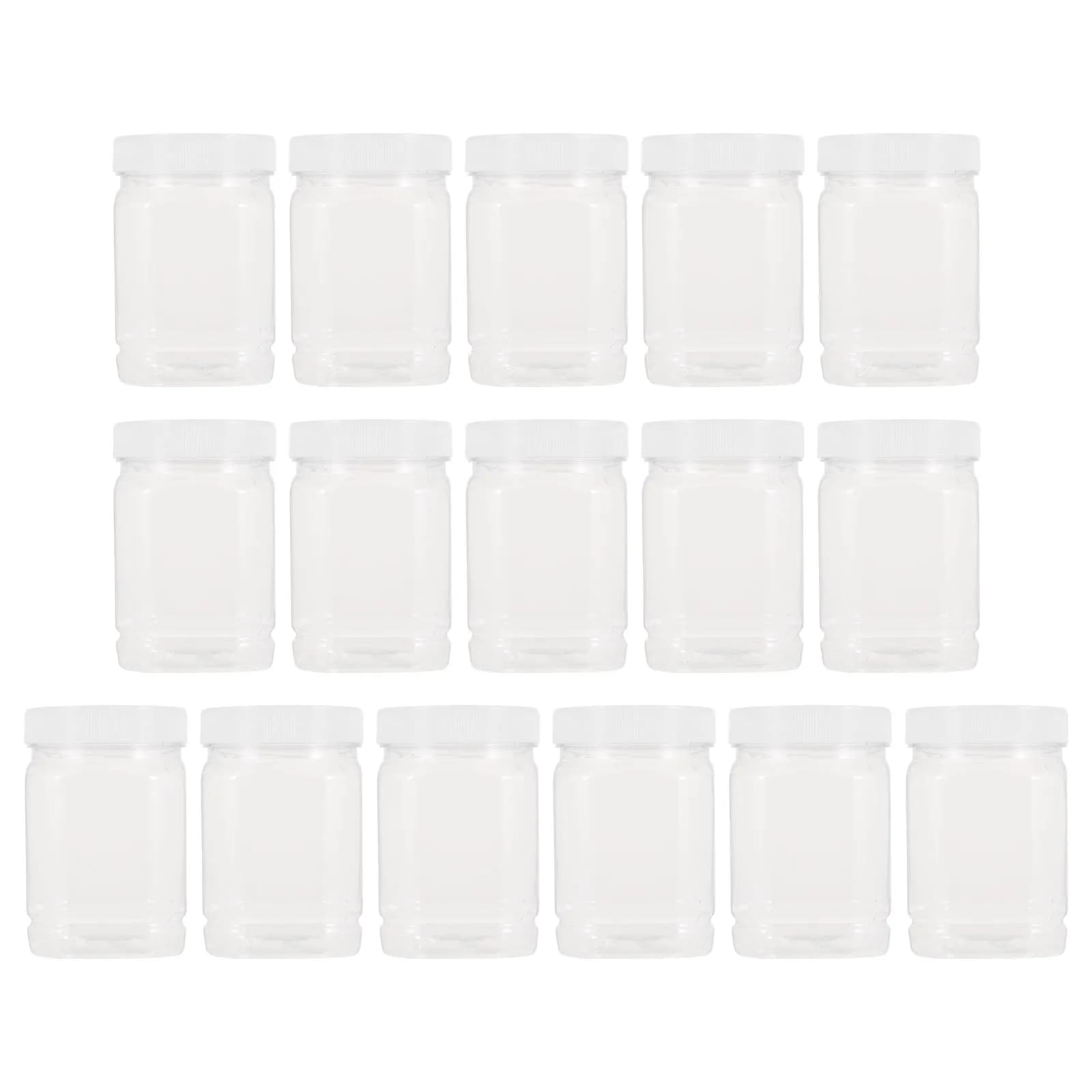 Set di 16 Barattoli Trasparenti in Plastica per Alimenti con Coperchi, Contenitori da 1000ml per Miele, Marmellata, Spezie, Noci, Cereali e Legumi