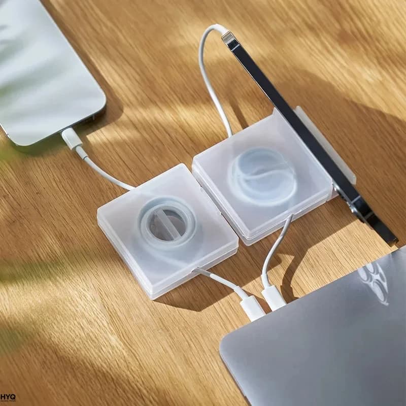 Organizzatore di cavi portatile trasparente – Avvolgicavo USB, supporto retrattile per telefono e protezione per cavi del caricabatterie