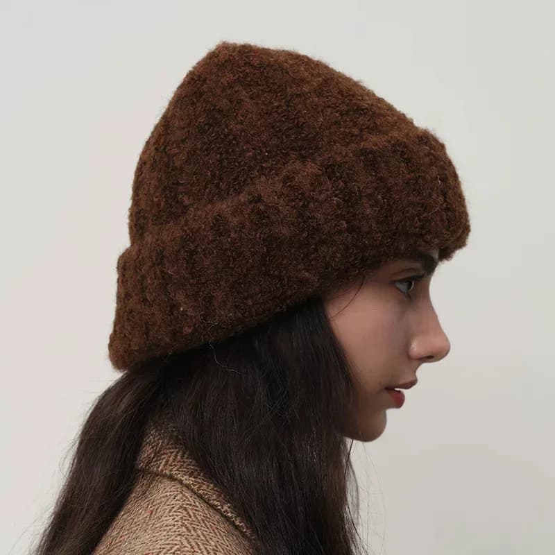cappello da donna moda autunno inverno cappelli tinta unita pelosi Vintage caldo addensato blocco di lana lavorato a maglia bel cofano per capelli