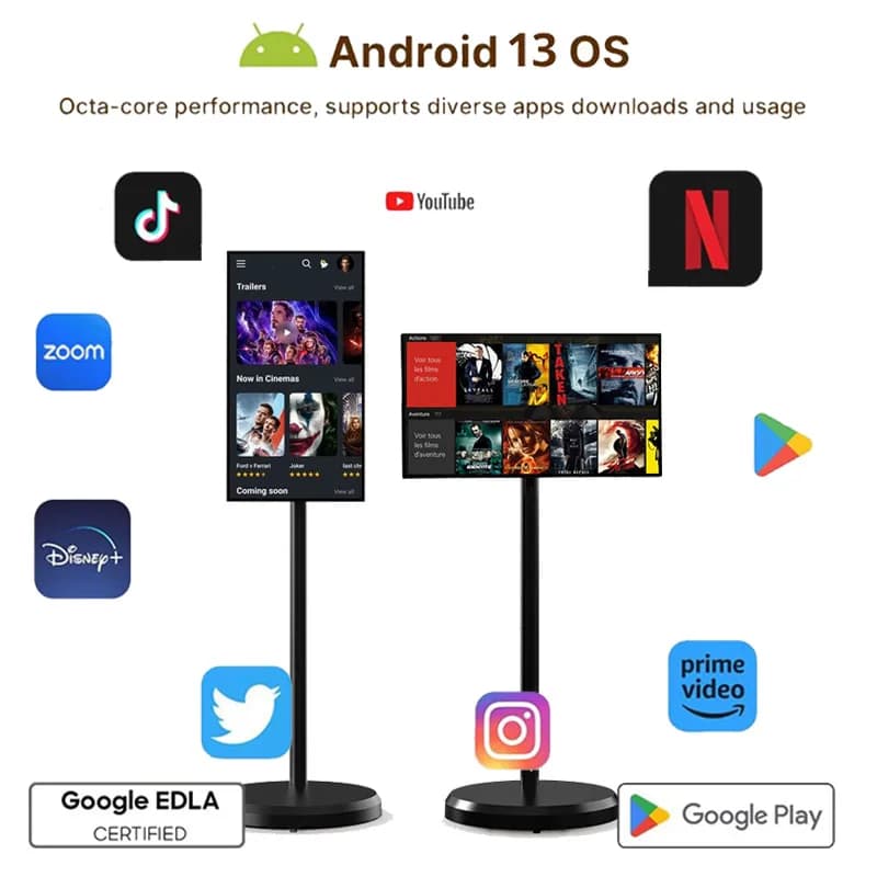 Monitor touch screen portatile per tablet Android 13 Smart TV IPS Full HD da 21,5 pollici per ufficio/casa/esterno/campeggio