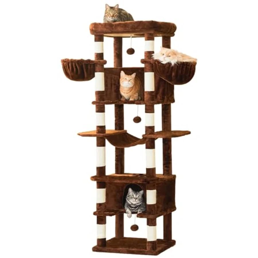 Grande Albero per Gatti Alto 172 cm con 2 Grandi Casette, Torre Multi-Livello per Gatti da Interno con 3 Amache