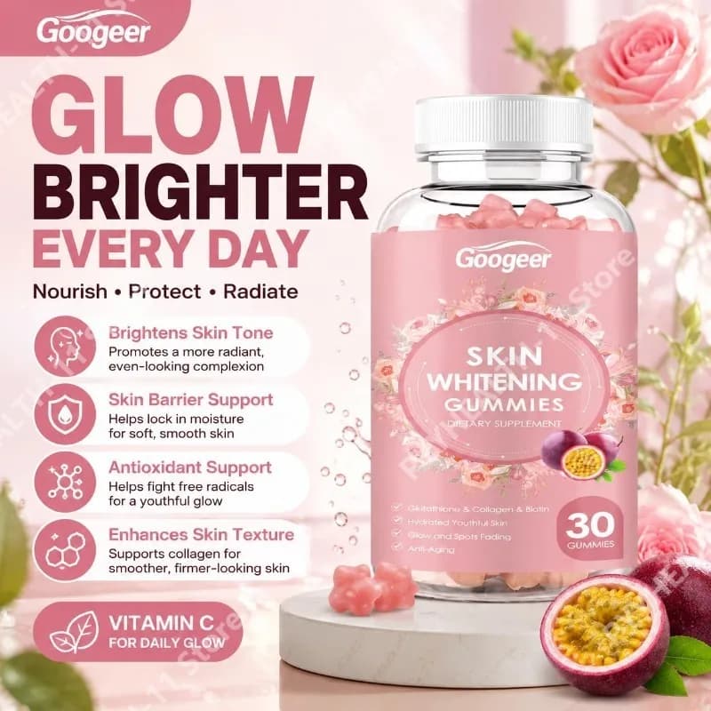 Googeer Vitamin C Skin Whitening Gummies with Glutathione Collagen Biotin for Brightening Antioxidant Support 30 Gummies