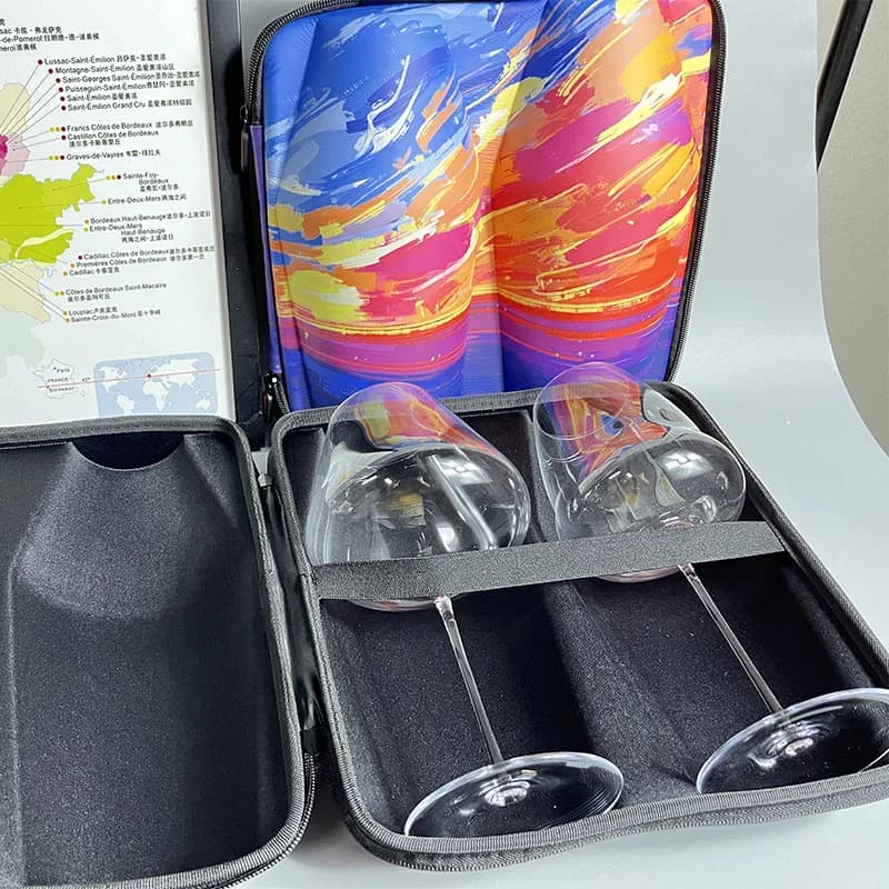 Borsa portaoggetti portatile per bicchieri da vino Borsa portaoggetti doppia confezione Scatola portaoggetti per tazze da pancia bordeaux Custodia protettiva Set di bicchieri da vino