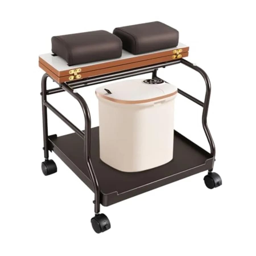 Carrello Portatile per Pedicure con Ruote Girevoli, Supporto per Piedi per Salone, Spa e Pediluvio, 19.69 x 16.54 x 18.5 Pollici Cc