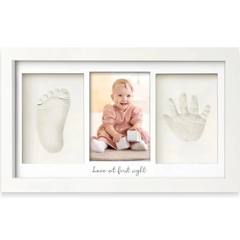 Kit per Impronte di Mani e Piedi del Bambino, Cornice Portafoto con Espositore per Ricordo Neonato, Regalo per Neomamme e Baby Shower