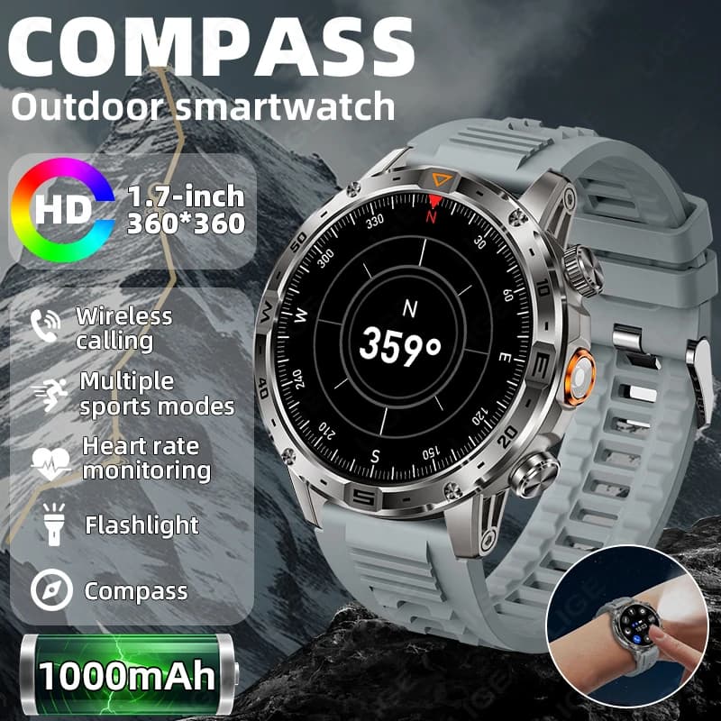 LIGE New LED Flashlight Men's Watch Smart External compass 1000mAh Large Size Battery called Bluetooth Waterproof Sport Fitness Smartwatch