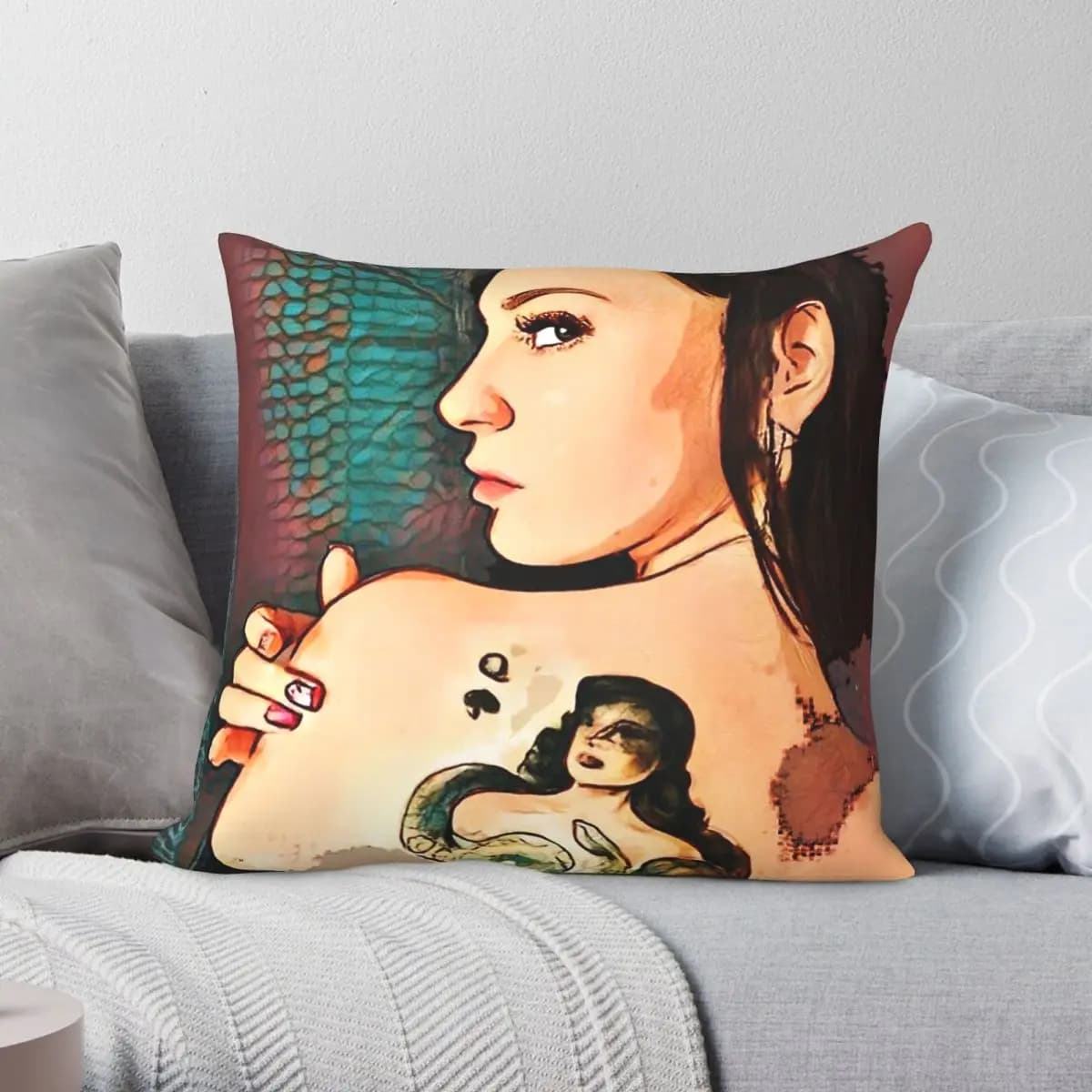 Queen Shows Off Tattoo Pillowcase Polyester Linen Velvet Creative Zip Decorative Throw Pillow Case Sofa Seater Cushion Cover