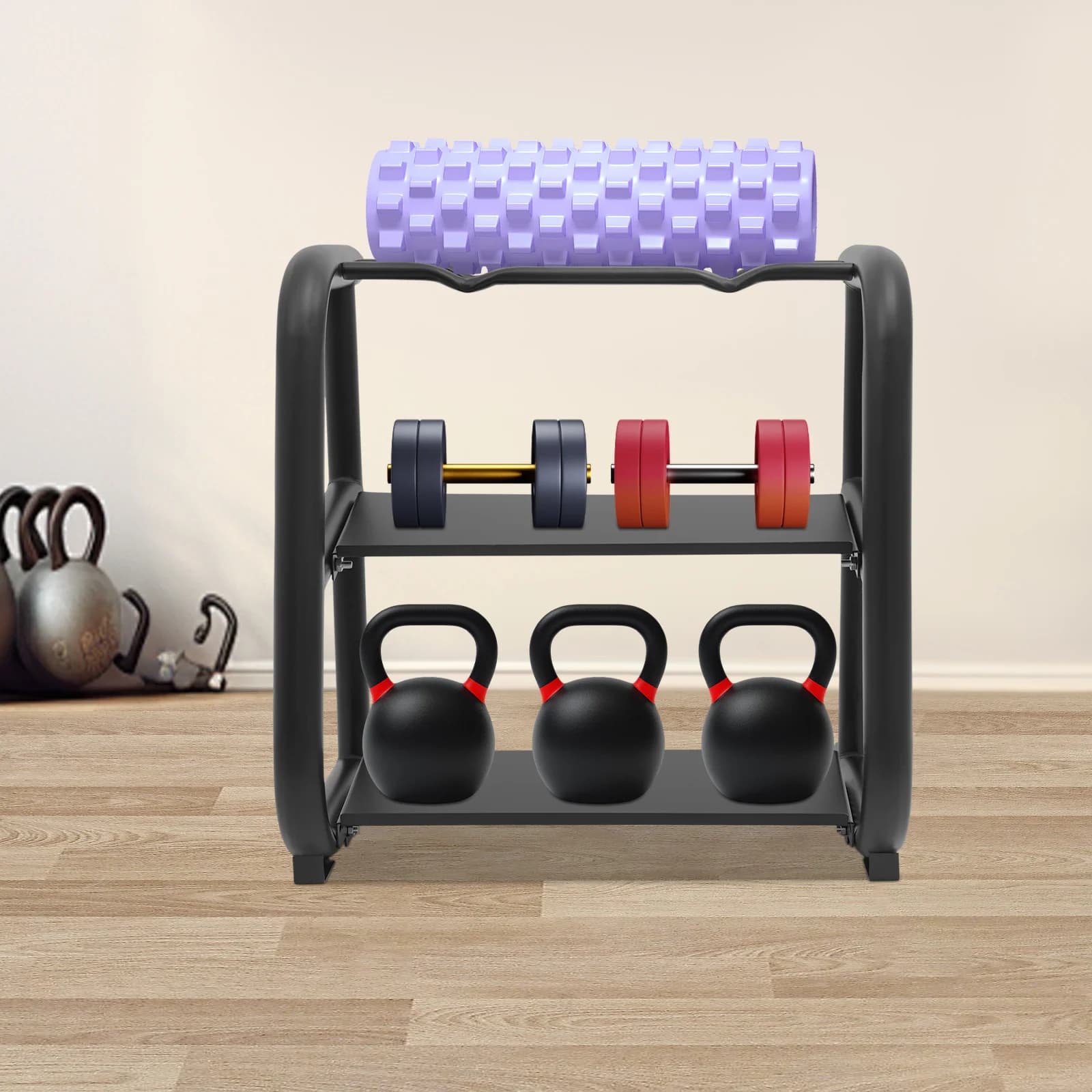 Kettlebell shelf, black handlebar support, multifunctional weight support, home, office, gym, 220.46 pounds load,