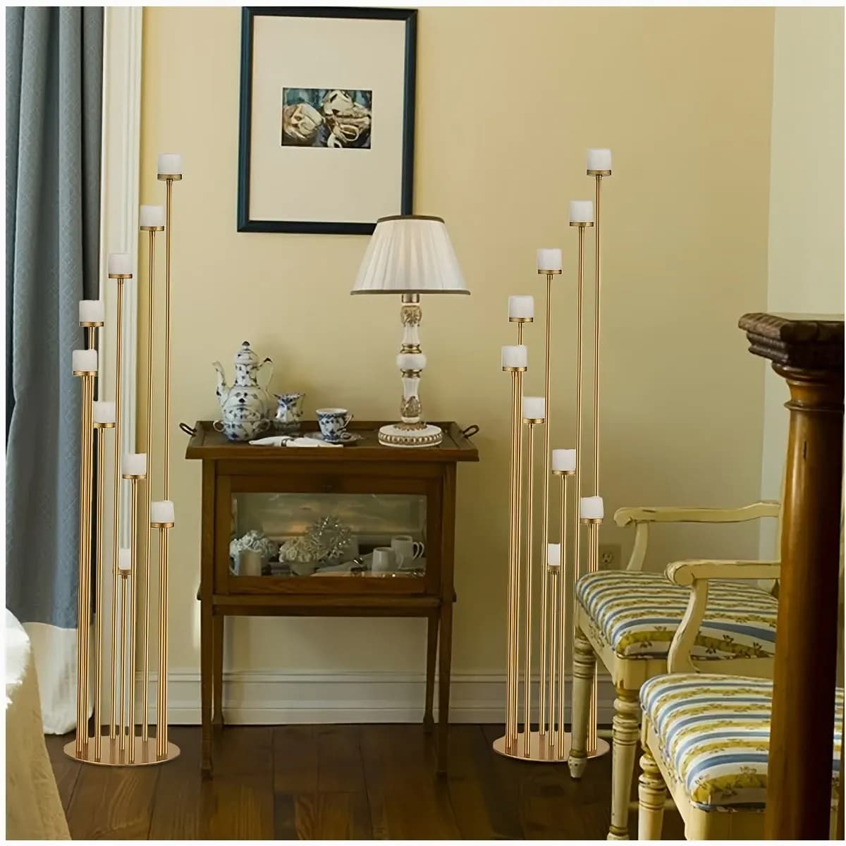 Golden 9-Arm Christmas Candelabra – Sturdy Heavy-Duty Base, Tip-Resistant Design for Holiday Tables, Tree Side Decor, or Winter