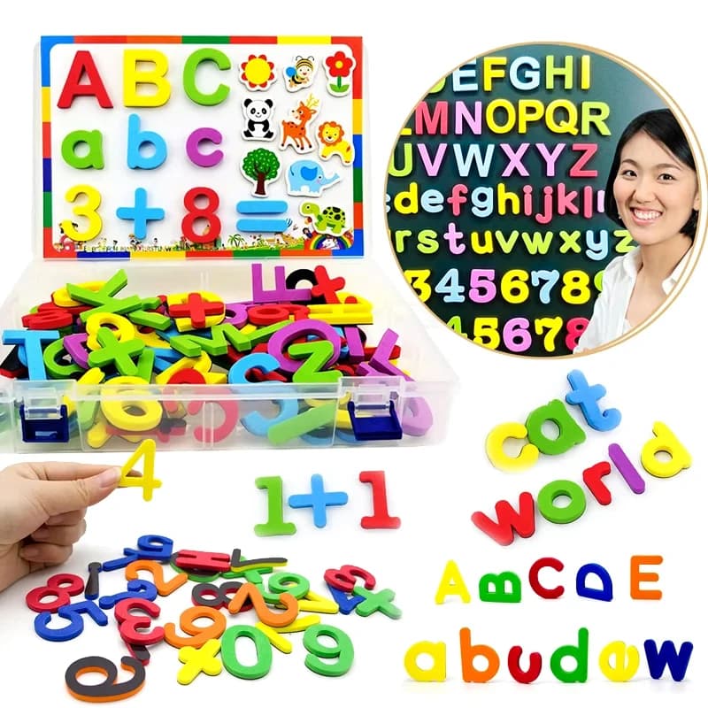 24-76 pezzi di adesivi magnetici in schiuma EVA per frigorifero, lettere dell'alfabeto, per imparare a scrivere e contare, giocattoli educativi per bambini