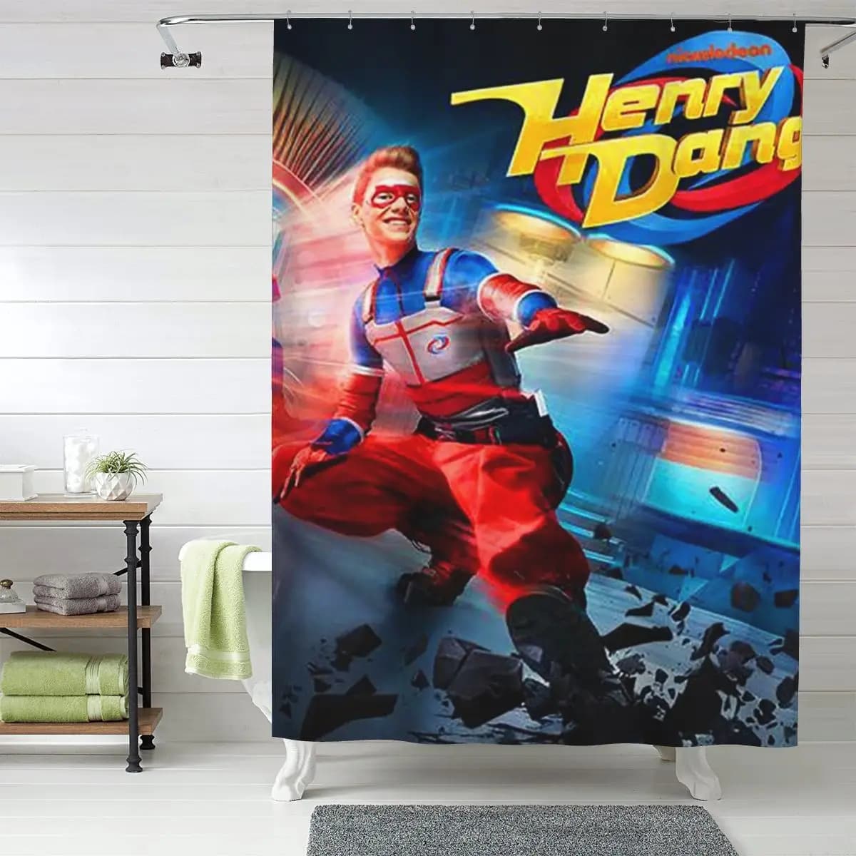 Tenda da doccia Henry Danger, tende da bagno impermeabili in poliestere con ganci