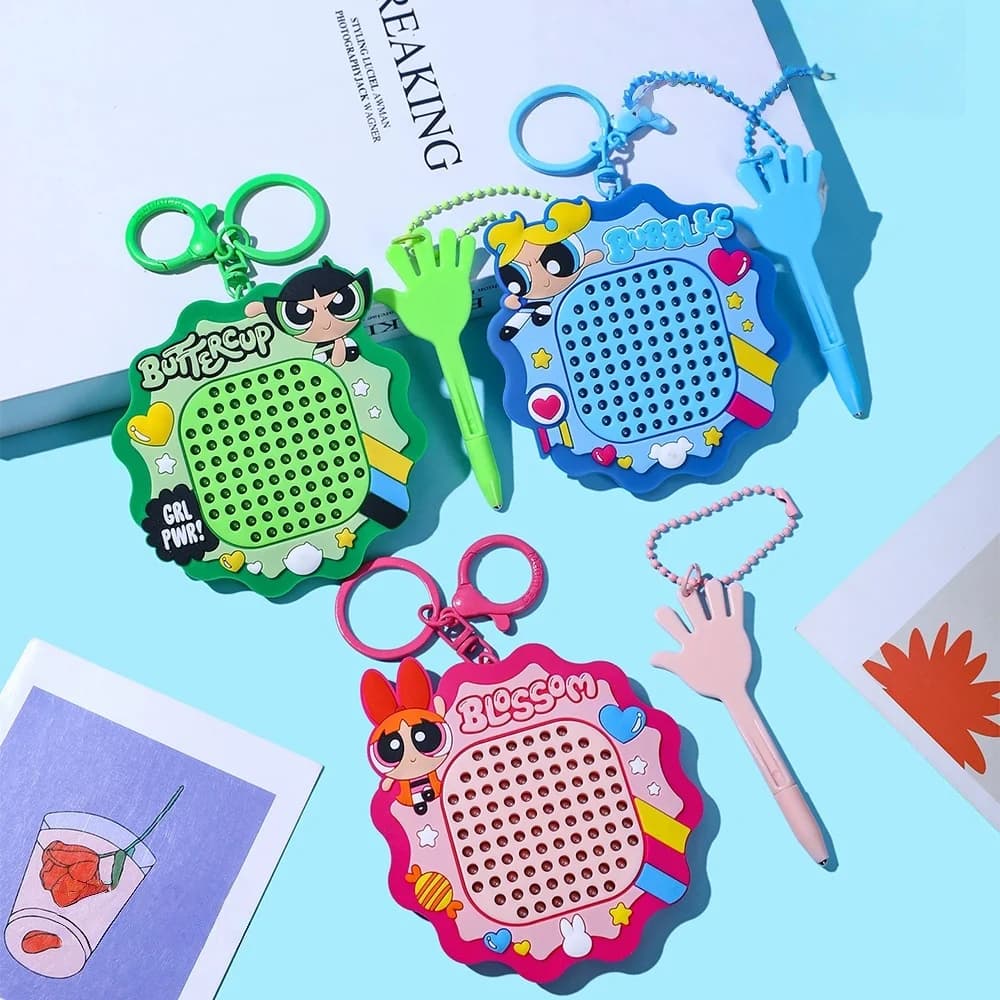 The Powerpuff Girls Magnetic Steel Ball Drawing Board Keychain Cute Bag Hanging Pendant for Backpack Handbag Display Gift