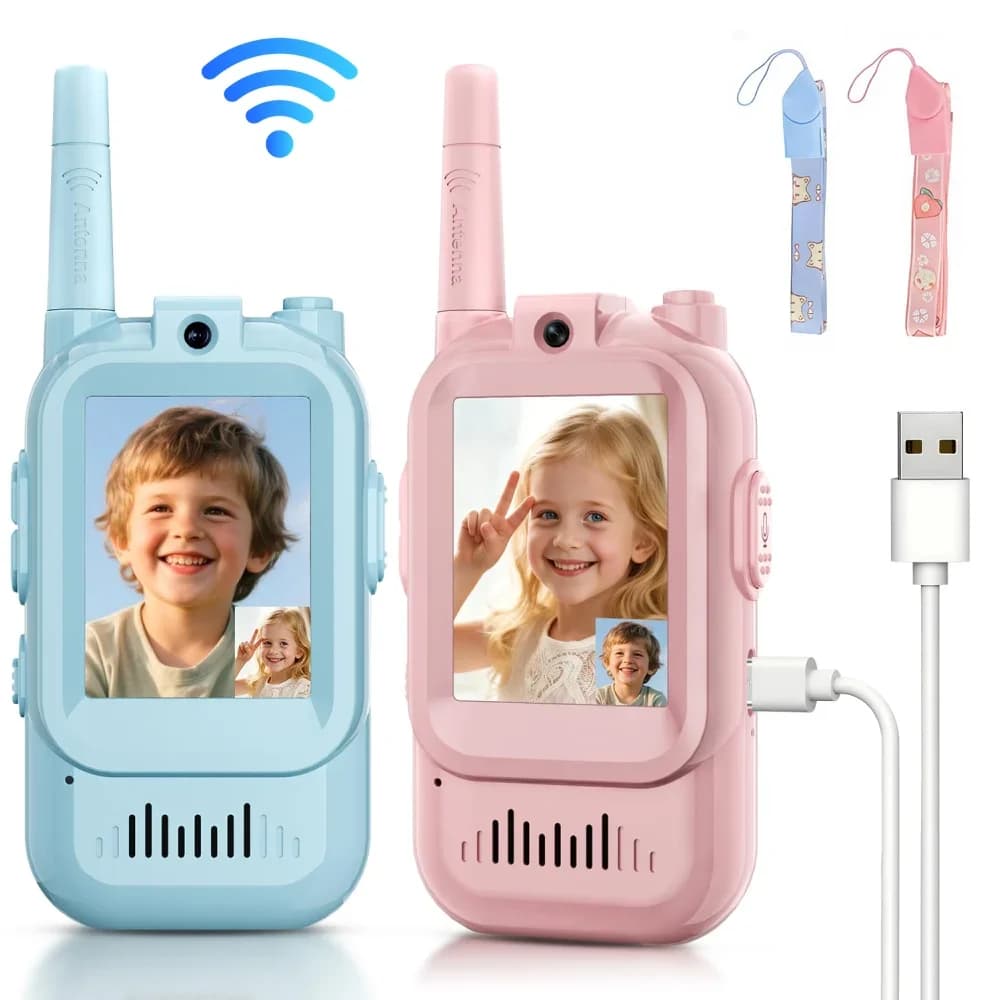 Walkie Talkie Video per Bambini, Confezione da 2, Ricaricabili, Interfono con Schermo da 2 Pollici, Chiamata con Un Solo Tocco, Videocitofono per Bambini