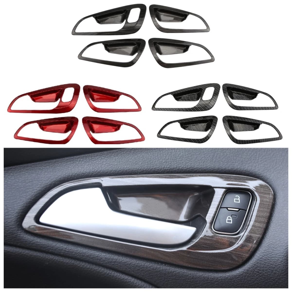 4 pezzi per Ford Focus 3 MK3 2015-2018 Decorazione interna Trim Maniglia della porta Adesivo Steering Whee Copertura LHD Accessori Auto Stylling