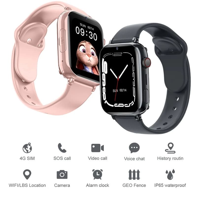 Bambini 4G Smart Watch SOS Localizzatore di posizione GPS Scheda SIM Videochiamata WiFi Chat Fotocamera Torcia Smartwatch impermeabile per bambini