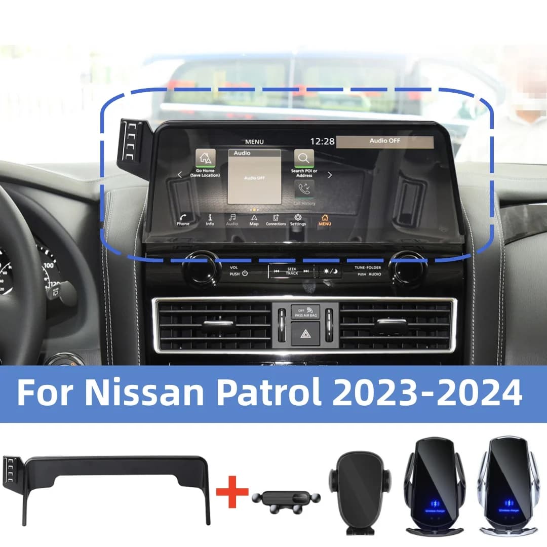 Supporto universale per telefono wireless con base di navigazione per schermo auto, adatto per Nissan Patrol 2023-2024 (modello a testa singola)