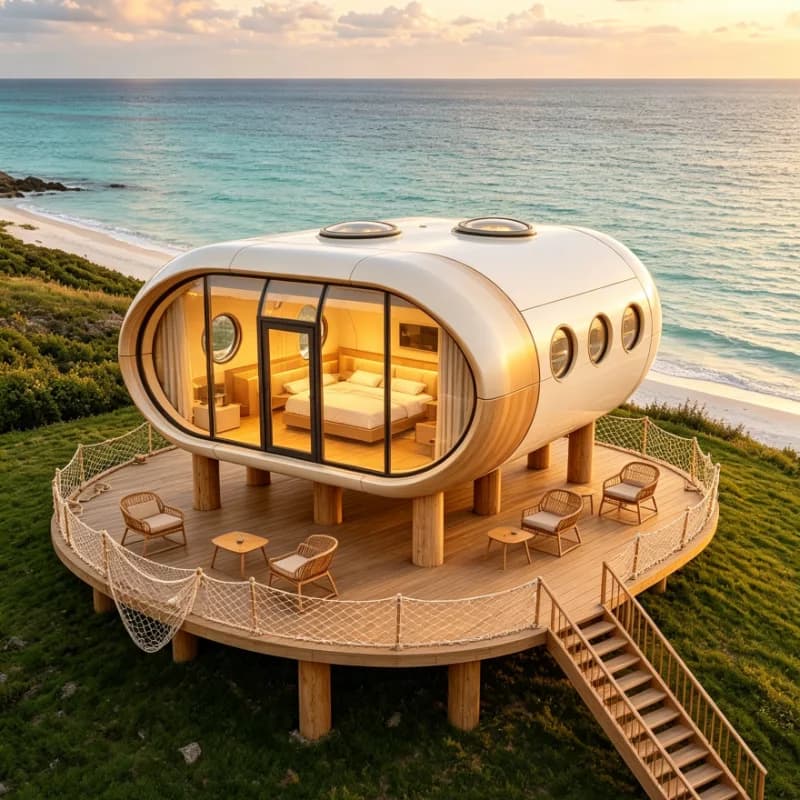 Customized Space Capsule House Prefab Modular Steel Frame Tempered Glass Multi Purpose Foundation Free