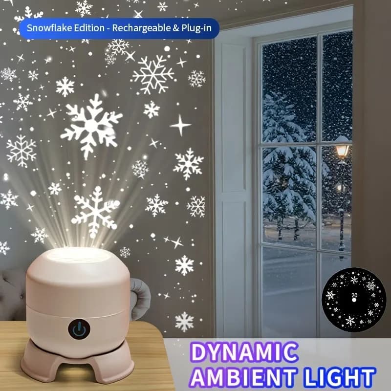 Lampada di Proiezione Fiocchi di Neve Natalizi Rotante, Decorazione Festiva, Ricaricabile USB, Illuminazione per Halloween, Idee Regalo