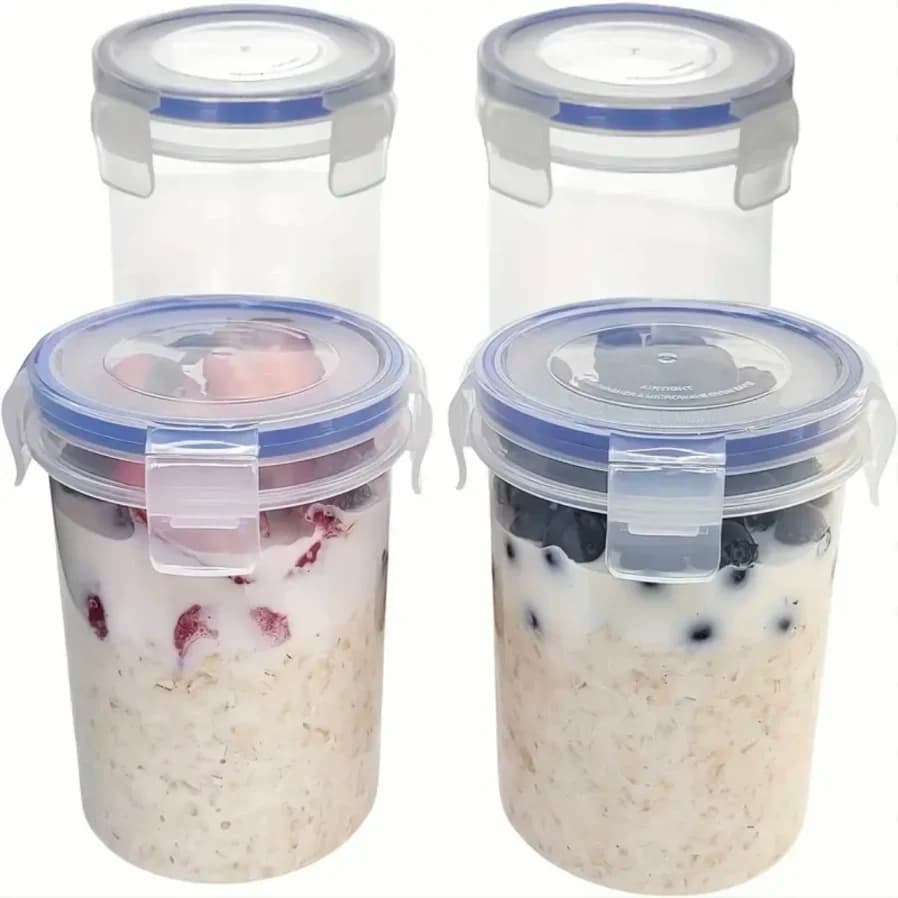 Set di 4 Contenitori per Avena da 28 Oz Adatti al Microonde con Anello Sigillante, Barattoli Riutilizzabili per Yogurt, Frutta, Insalata, Ideali per Colazione e Snack