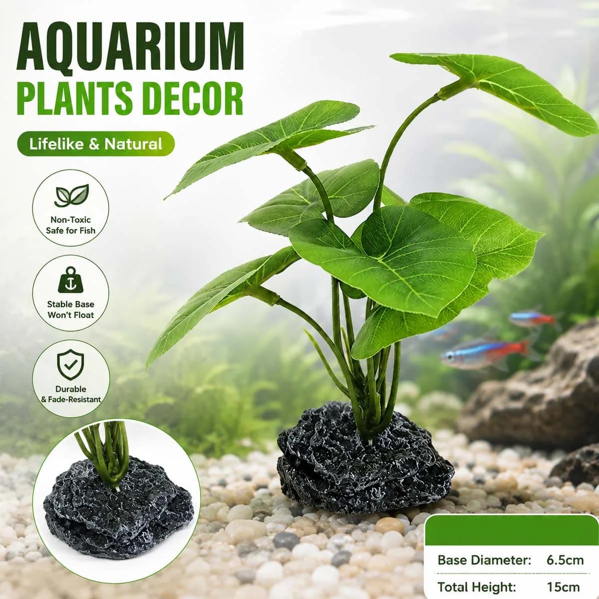 1pc Artificial Aquarium Plants Realistic Floating Leaves Sturdy Stem, Reptile Terrariums Low-Maintenance Water Tank Decoration