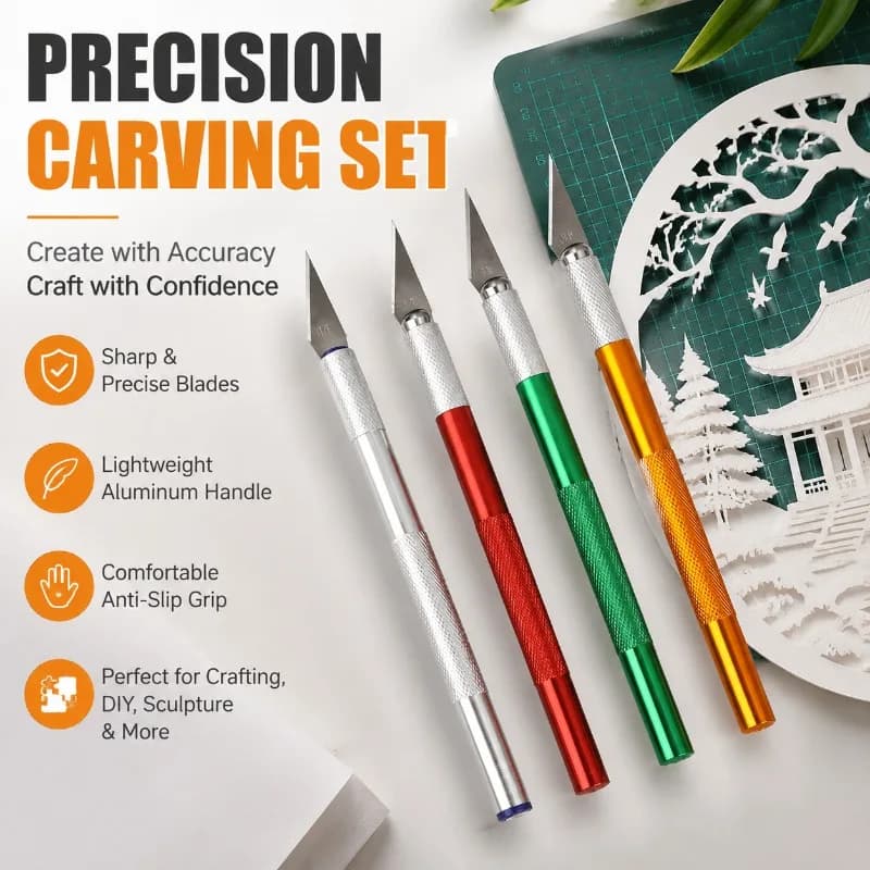 Metal Engraving Cutter Kit Aluminum Alloy Precision Carving Blade Set, Portable Scrapbooking Paper-Cutting Craft Knife