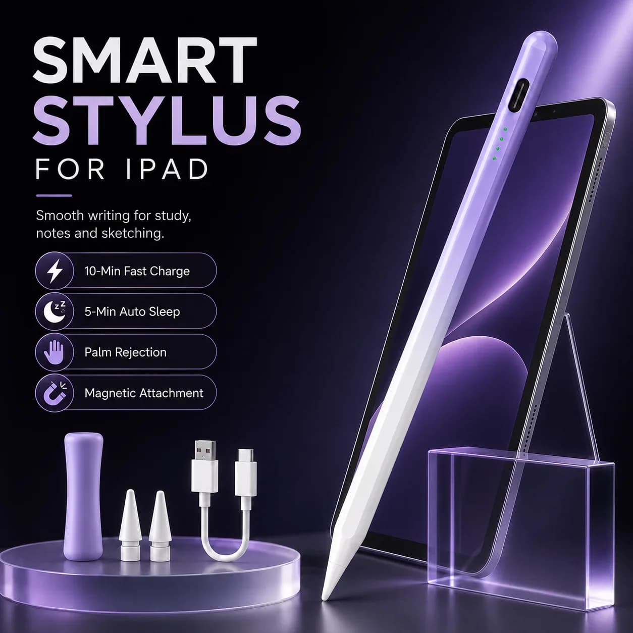 Gradient Magnetic Smart Stylus USB-C Fast Charge Palm Rejection Tilt Sensitive Auto Sleep Drawing Pencil For iPad Note Sketching