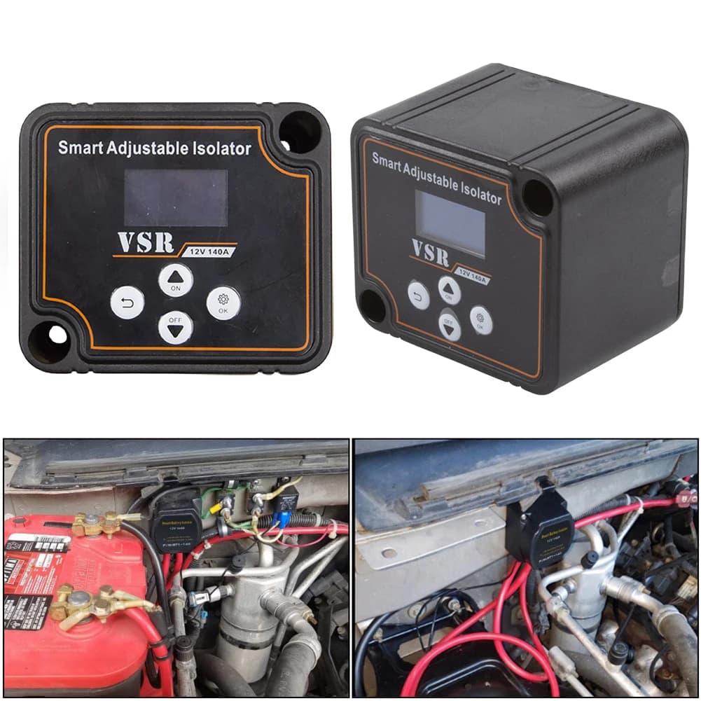 12V 140A Adjustable Dual Battery Isolator Split Charge Voltage Sensitive Relay LCD Display VSR Voltage Setting for Camper Car RV