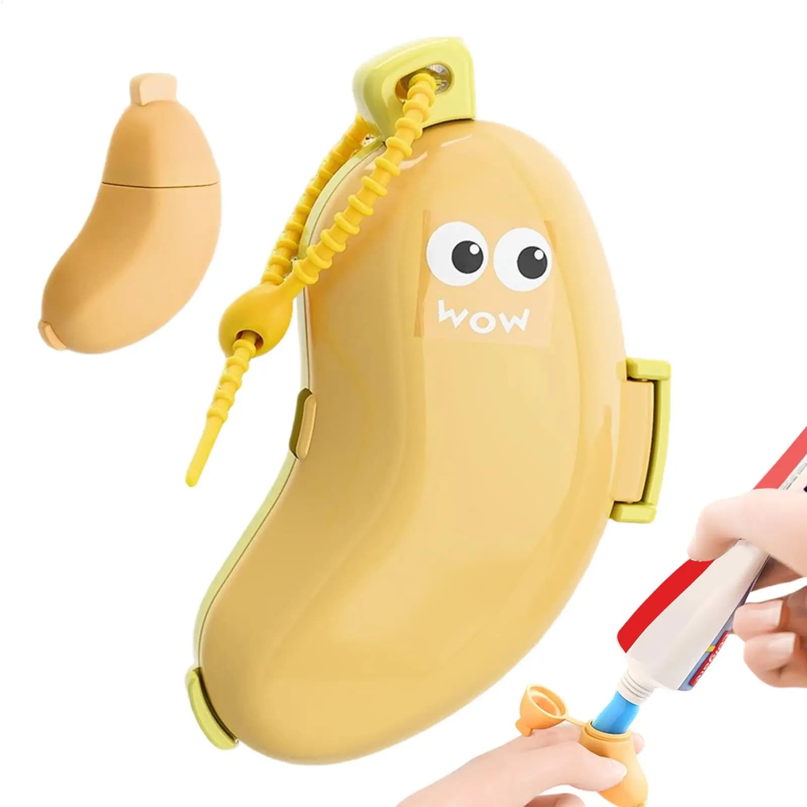 Porta spazzolino da viaggio in silicone a forma di banana con dispenser di dentifricio integrato, custodia portatile antipolvere per la conservazione dello spazzolino