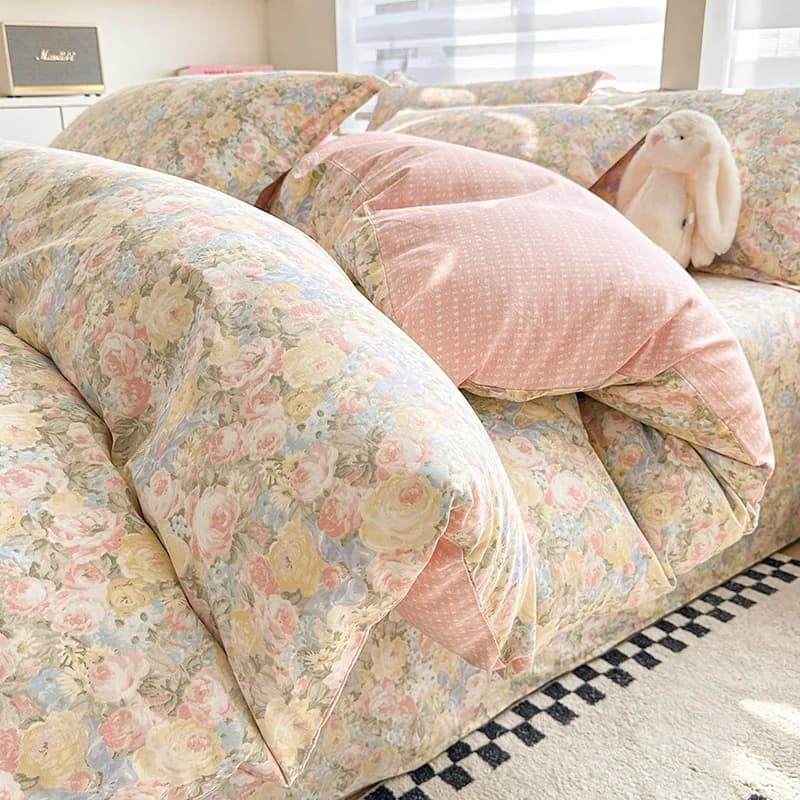 Set di quattro pezzi di lenzuola in puro cotone, lenzuola con stampa pastorale, copripiumino, set di quattro pezzi per dormitorio studentesco