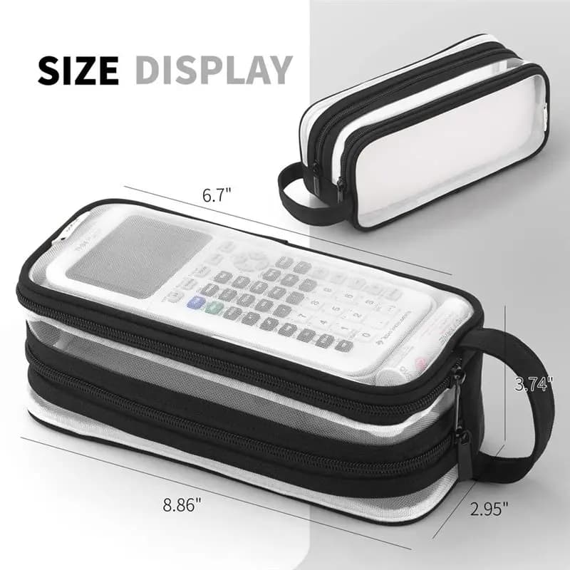 Astuccio a rete AB45 con 2 scomparti, trasparente, portatile, multifunzione, per studenti adolescenti, nero