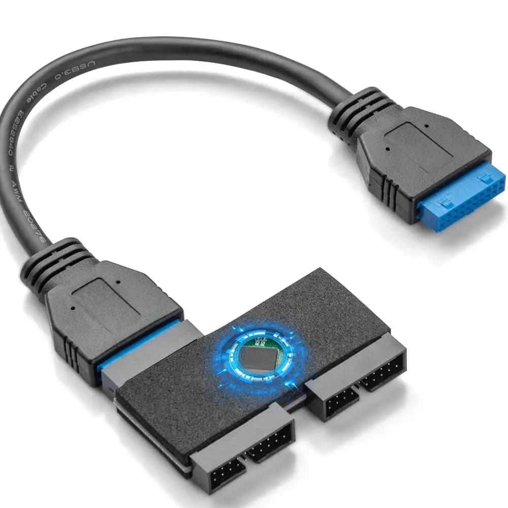 JoniSerl Scheda madre aggiornata USB 3.0 Splitter intestazione 19 pin 20 pin Cavo di prolunga HUB da 1 a 2 con chip, stabile e affidabile