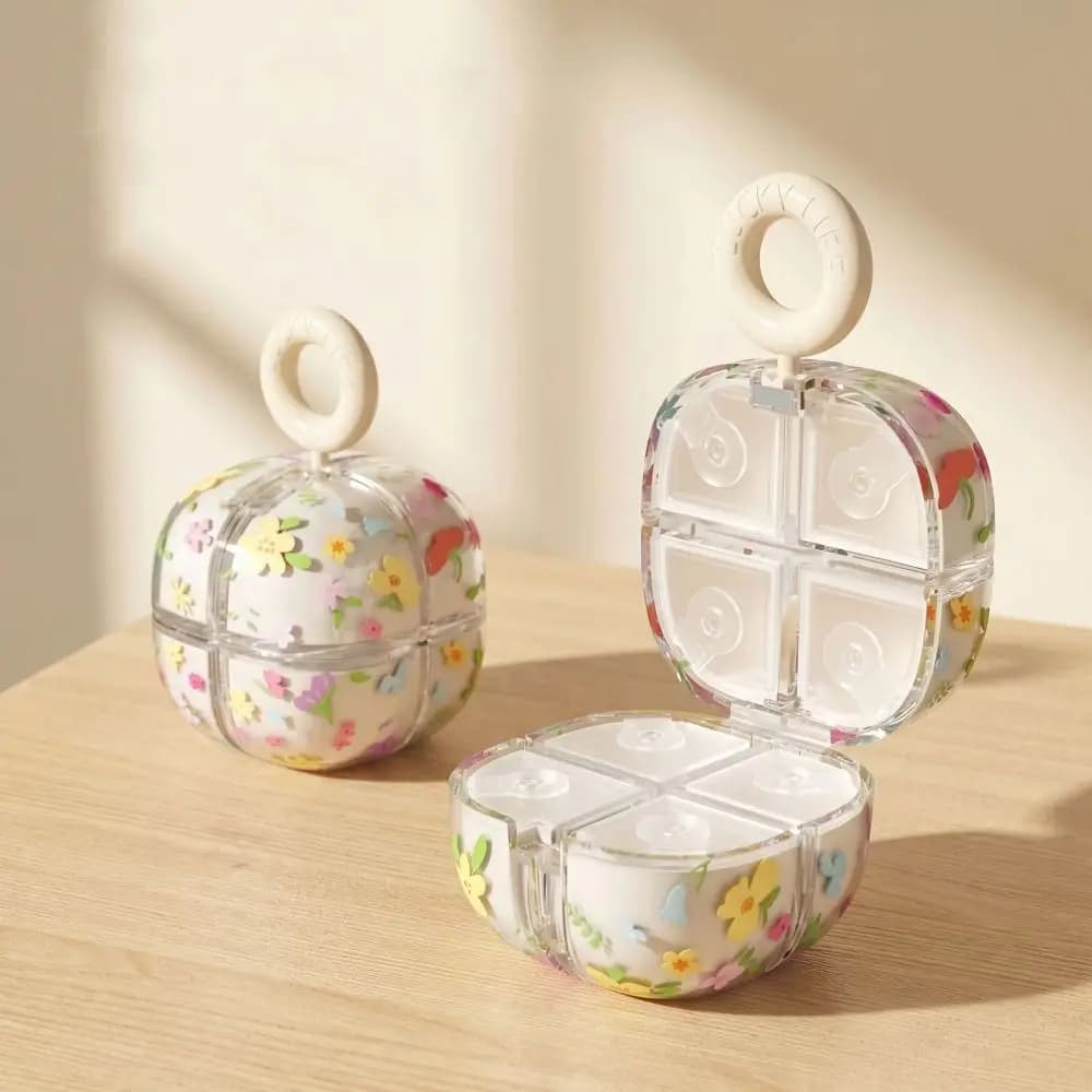 Flower Shaped Magnetic Cube Medicine Box Mini Sealed Medicine Storage Container with Handle Moisture-proof Pill Dispenser Office