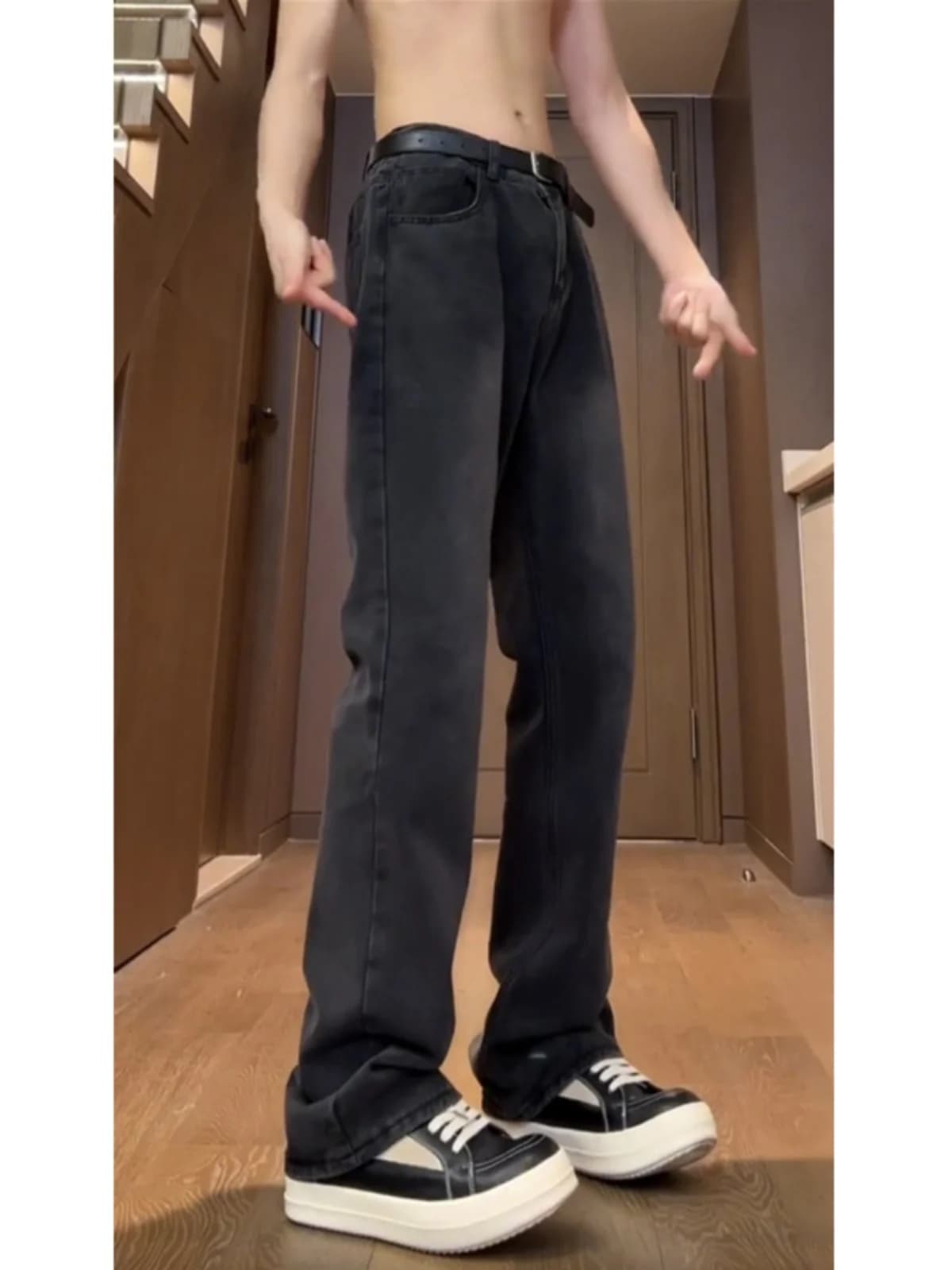 Jeans Bla Bell Bot da uomo Cleanfit American High Street Vibe Waed Slim a gamba dritta, in misto cotone, di tendenza giovanile
