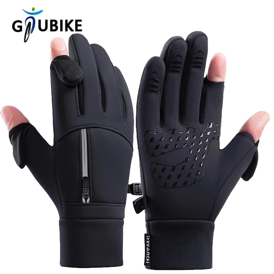 GTUBIKE Nuovo inverno Flip Open Guanti a due dita Guanti touch screen caldi Guanti da pesca da ciclismo impermeabili antivento per esterni