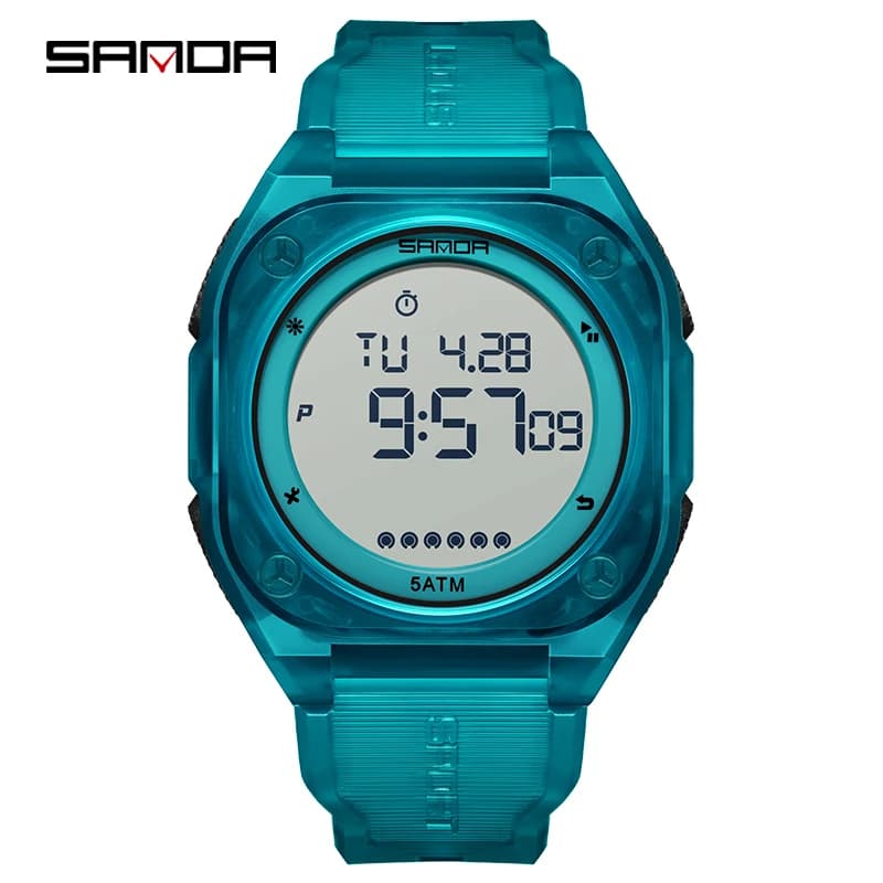 SANDA 6303 Outdoor Sports Fashion Electronic Watches for Man Calendar Luminous Waterproof Silicone Strap Men Digital Wrsitwatch