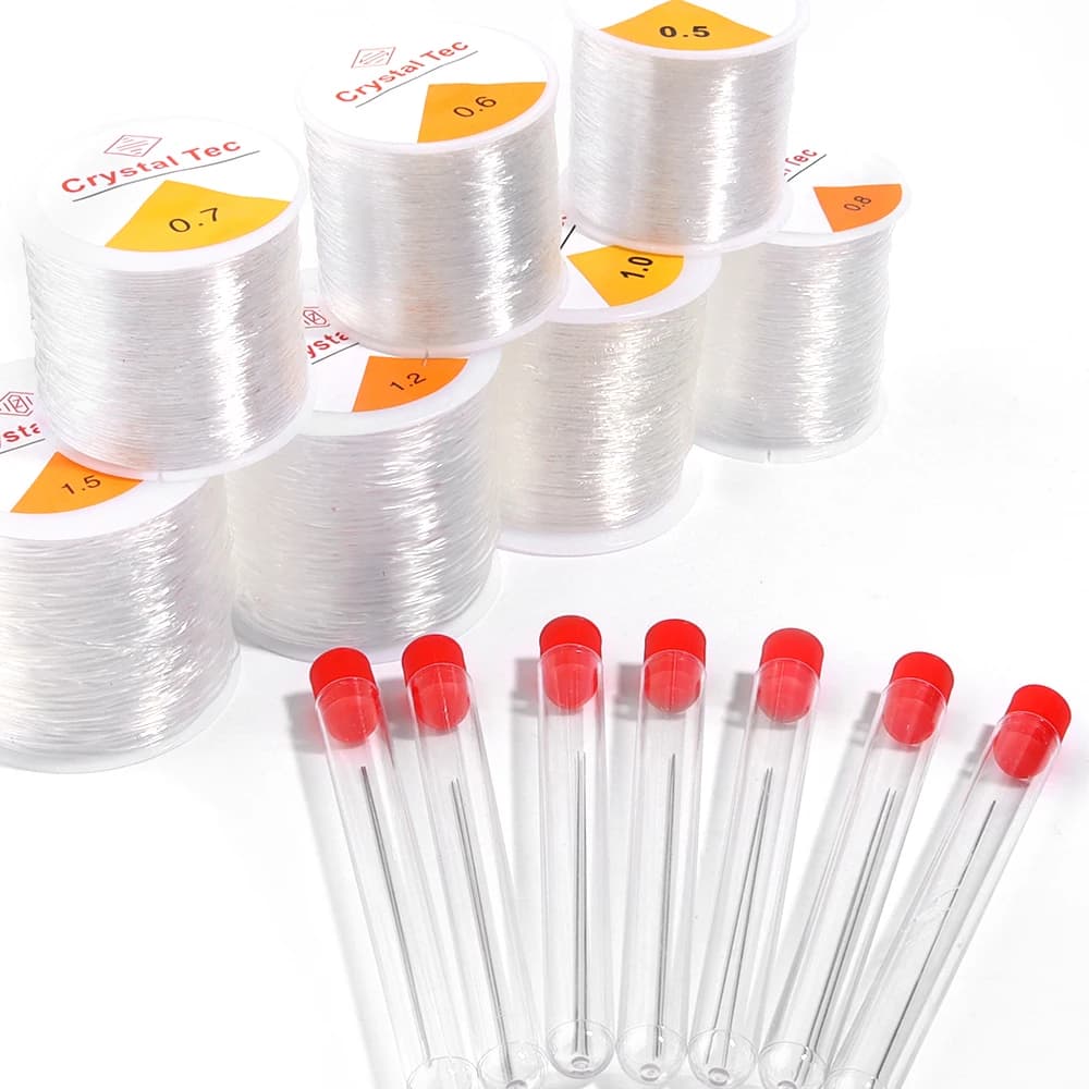 1 rotolo di cavo di cristallo elastico con aghi per perline 0,5-1,5 mm corde elastiche rotonde per perline elastiche per braccialetti per la creazione di gioielli