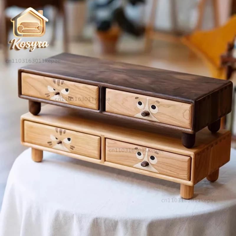 Cute Monitor Stand with Double Drawer Design Solid Wood Computer Riser and Office Desk Organizer Ergonomic Laptop Storage Base